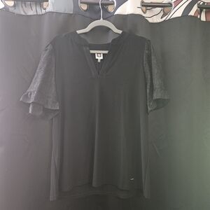 Anne Klein Black Flutter Sleeve Blouse